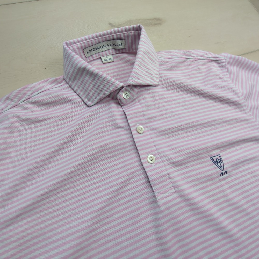 Holderness & Bourne The Maxwell Golf Polo Shirt Mens S Tailored Fit Striped Pink